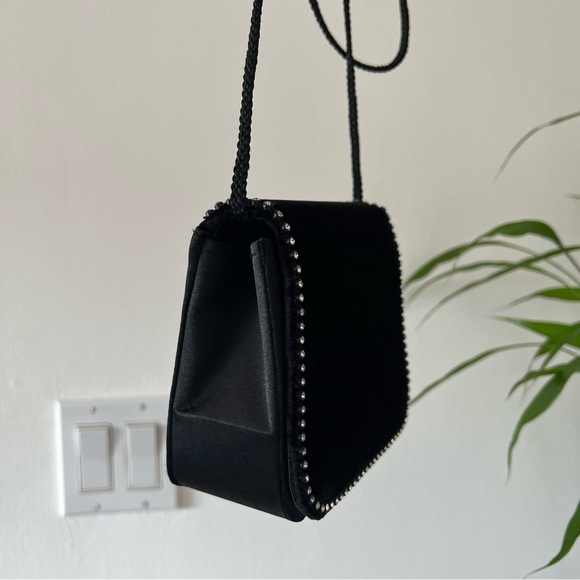 Vintage Evening Purse Black Velvet Rhinestone and Satin Crossbody Bag - Picture 3 of 13